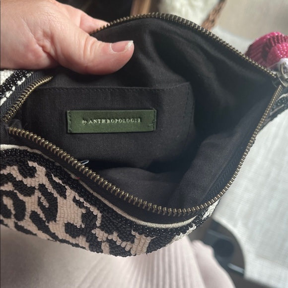 Anthropologie Black and White Beaded Clutch with Pink Tassel - Picture 4 of 4
